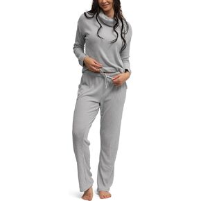 Hello Mello CuddleBlend Women’s Lounge Long Sleeve Top & Wide Leg Pajama Pants - Gray, Large