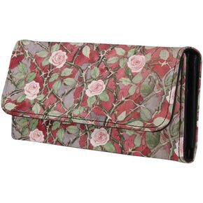 Women's Purple Skull Floral PU Leather Tri-fold Zipper Wallet, Candy Skull Buckle Elegant Clutch