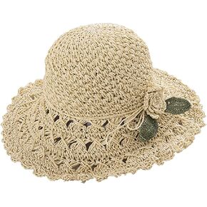 Women's Straw Hats Beach Sun Hats Foldable Sun Protection Beach Cap Flower Woven Sun Hat Wide Brim Hat Packable Bucket Hats