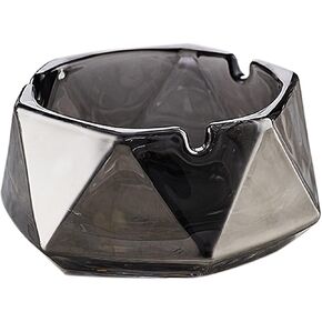Glass Ashtrays, Saim Heavy Duty Indoor & Outdoor Crystal Hexagonal Ashtray for Cigarettes, Classic Diamond Ash Tray, Home OfficeTabletop Decoration, Stylish Smoking Accessory (Amber, Small)