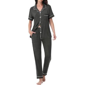 النسائية مشروط Pajama مجموعة 2 قطعة صالة ناعمة مجموعة الأكمام قصيرة الزر أعلى Pajama Comfy Pj Pants مع جيوب S-3XL