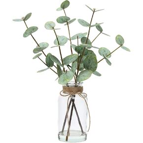 Artificial Eucalyptus Stem in Vase,Realistic Small Fake Eucalyptus Plant for Coffee Table Farmhouse Shelf Bathroom Home Office Decor