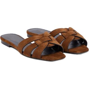 Theshy Women Women's Flat Sandals Square Toe Patent Patent Leath