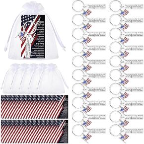 Patriotic Gift Bulk Inspirational American Flag Keychains Flag Cards Patriotic Souvenirs for Veterans Party Supplies
