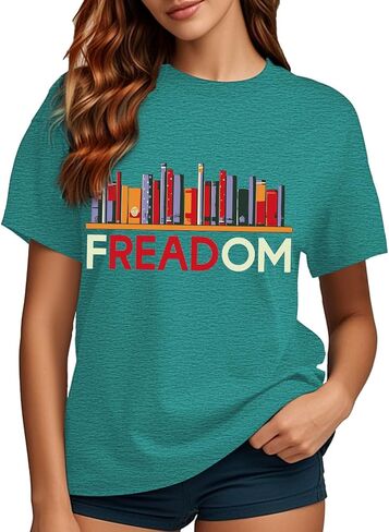 PQZ Women's Book Lover T-Shirt - White, Loose Fit, Short Sleeve, Crew Neck - S, M, L, XL, XXL in Saudi Arabia