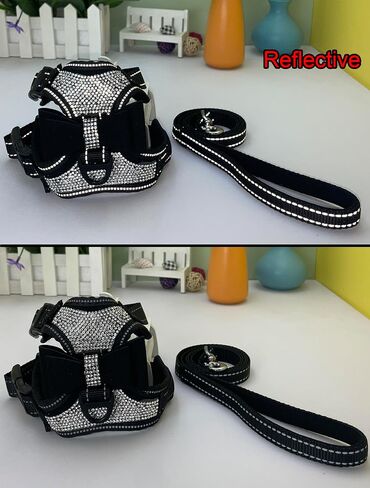 2pcs Bow Ties Bling Cute Dog Harness with Lead for Dog - Pink - XL in Kuwait