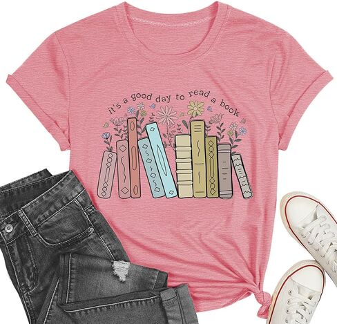 PQZ Women's Book Lover T-Shirt - White, Loose Fit, Short Sleeve, Crew Neck - S, M, L, XL, XXL in Saudi Arabia