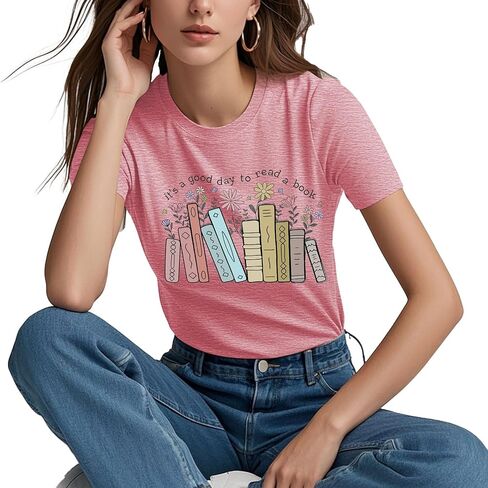 PQZ Women's Book Lover T-Shirt - White, Loose Fit, Short Sleeve, Crew Neck - S, M, L, XL, XXL in Saudi Arabia