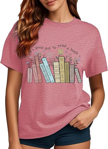 PQZ Women's Book Lover T-Shirt - White, Loose Fit, Short Sleeve, Crew Neck - S, M, L, XL, XXL in Saudi Arabia