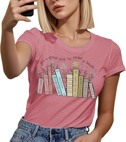 PQZ Women's Book Lover T-Shirt - White, Loose Fit, Short Sleeve, Crew Neck - S, M, L, XL, XXL in Saudi Arabia