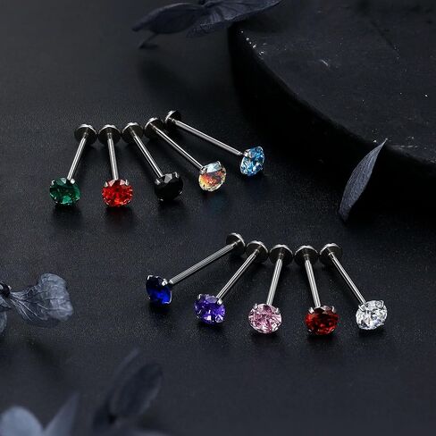 Ruifan ASTM F136 Titanium Cheek Piercing Barbell Jewelry 16G 14G Internally Threaded Flat Back Tongue Rings Cubic Zirconia Solid Titanium Labret Body Piercing Jewelry for Women Men 14mm 16mm 19mm in Saudi Arabia