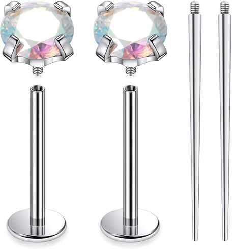 Ruifan ASTM F136 Titanium Cheek Piercing Barbell Jewelry 16G 14G Internally Threaded Flat Back Tongue Rings Cubic Zirconia Solid Titanium Labret Body Piercing Jewelry for Women Men 14mm 16mm 19mm in Saudi Arabia