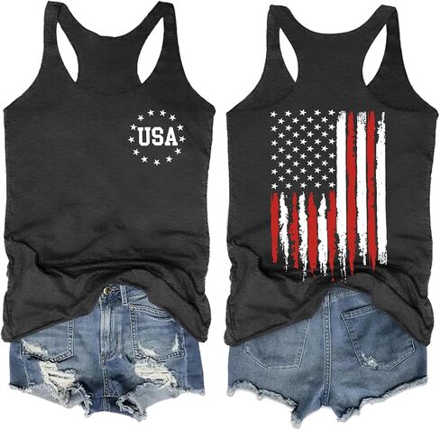 Womens American Flag Shirts 4th of July Outfits USA T-Shirt Patriotic Tank Shirt Fourth of July Sleeveless Tops in Kuwait