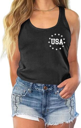 Womens American Flag Shirts 4th of July Outfits USA T-Shirt Patriotic Tank Shirt Fourth of July Sleeveless Tops in Kuwait