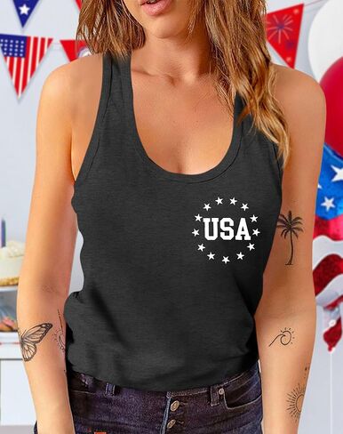 Womens American Flag Shirts 4th of July Outfits USA T-Shirt Patriotic Tank Shirt Fourth of July Sleeveless Tops in Kuwait