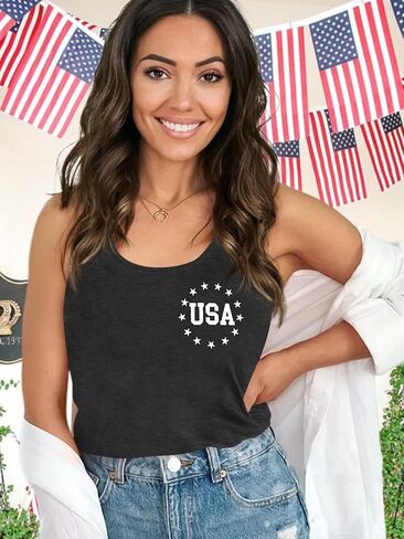 Womens American Flag Shirts 4th of July Outfits USA T-Shirt Patriotic Tank Shirt Fourth of July Sleeveless Tops in Kuwait