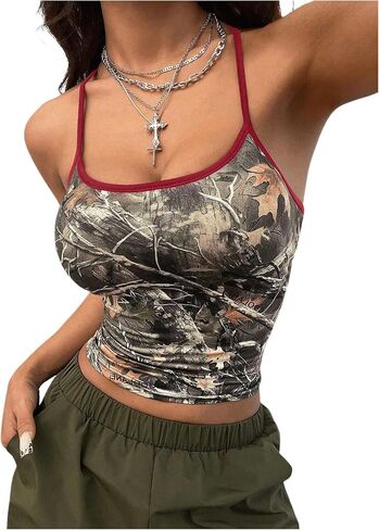 Floerns Women's Camouflage Sleeveless Camisole Scoop Neck Ruched Y2K Cami Tops in Saudi Arabia