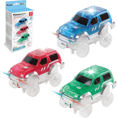 PicassoTiles 3 Pack LED Race Track Cars, Magnetic Tile STEM Toy Set Ages 3+ in Kuwait