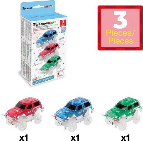 PicassoTiles 3 Pack LED Race Track Cars, Magnetic Tile STEM Toy Set Ages 3+ in Kuwait
