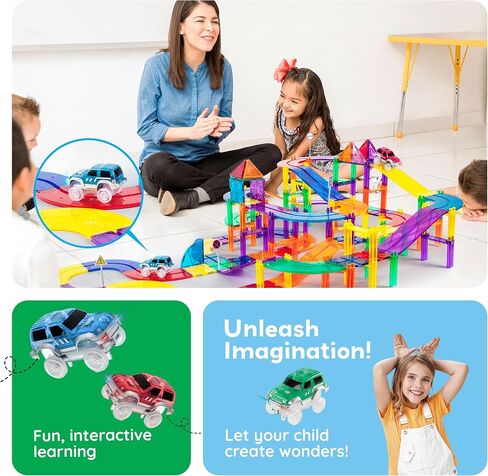 PicassoTiles 3 Pack LED Race Track Cars, Magnetic Tile STEM Toy Set Ages 3+ in Kuwait