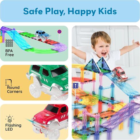 PicassoTiles 3 Pack LED Race Track Cars, Magnetic Tile STEM Toy Set Ages 3+ in Kuwait