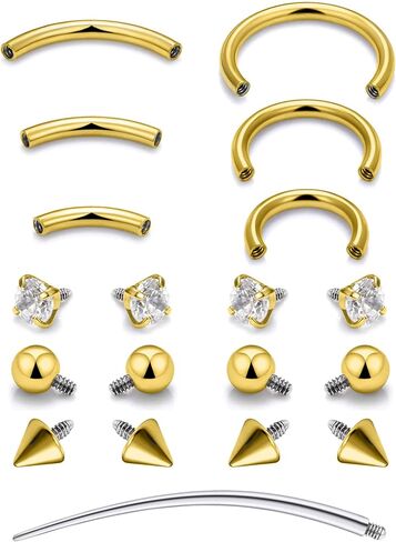 Oufksiyyy الحاجب ثقب حلقات الحاجز الجراحية الصلب الداخلي الخيط الداخلي المنحني العمودي الشفة Labret Jewelry الأذن Daith خاتم البطن الصغيرة للنساء الرجال 16g 6mm-12m ملم ، والأسود ، والذهب ، والذهب in Kuwait