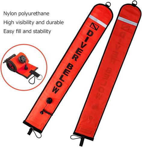 4ft Scuba Diving Open Bottom Surface Marker Buoy (SMB) with 49ft Finger Spool Alloy Dive Reel and Double Ended Bolt Clip Red in Kuwait