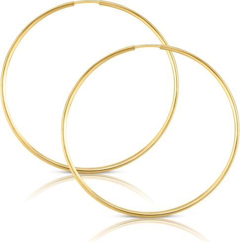 10k Solid Gold Hoop Earrings, Real Gold Tube Sleeper Earrings, Gold Large Sleeper Earrings, Solid Gold Continuous Hoops 50mm & 65mm in Saudi Arabia