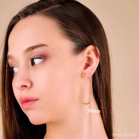 10k Solid Gold Hoop Earrings, Real Gold Tube Sleeper Earrings, Gold Large Sleeper Earrings, Solid Gold Continuous Hoops 50mm & 65mm in Saudi Arabia