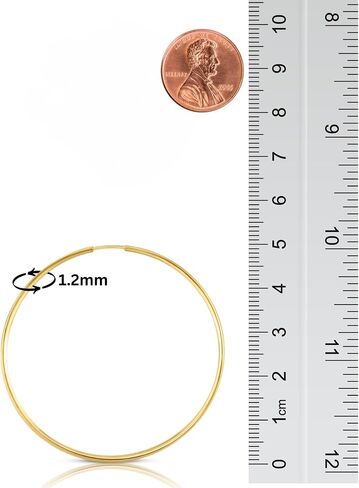 10k Solid Gold Hoop Earrings, Real Gold Tube Sleeper Earrings, Gold Large Sleeper Earrings, Solid Gold Continuous Hoops 50mm & 65mm in Saudi Arabia