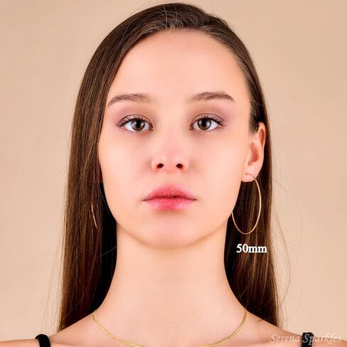 10k Solid Gold Hoop Earrings, Real Gold Tube Sleeper Earrings, Gold Large Sleeper Earrings, Solid Gold Continuous Hoops 50mm & 65mm in Saudi Arabia
