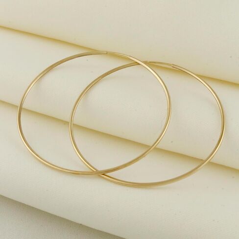 10k Solid Gold Hoop Earrings, Real Gold Tube Sleeper Earrings, Gold Large Sleeper Earrings, Solid Gold Continuous Hoops 50mm & 65mm in Saudi Arabia
