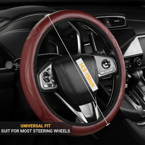 Car Steering Wheel Cover, 14.5-15 Inch Car Microfiber Embossed Leather Covers, Breathable Anti-Slip Odorless Steering Wheels Accessories for Men Women (Black) in Saudi Arabia