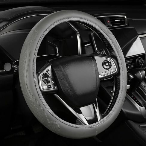 Car Steering Wheel Cover, 14.5-15 Inch Car Microfiber Embossed Leather Covers, Breathable Anti-Slip Odorless Steering Wheels Accessories for Men Women (Black) in Saudi Arabia