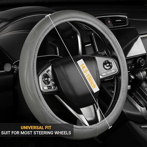 Car Steering Wheel Cover, 14.5-15 Inch Car Microfiber Embossed Leather Covers, Breathable Anti-Slip Odorless Steering Wheels Accessories for Men Women (Black) in Saudi Arabia