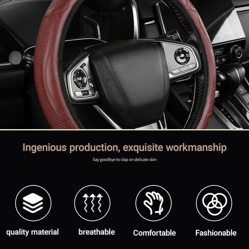 Car Steering Wheel Cover, 14.5-15 Inch Car Microfiber Embossed Leather Covers, Breathable Anti-Slip Odorless Steering Wheels Accessories for Men Women (Black) in Saudi Arabia