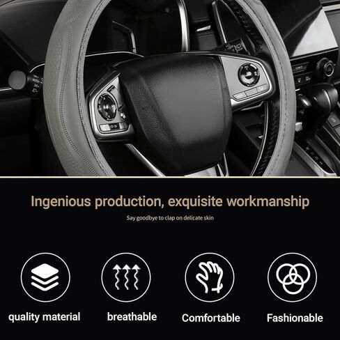 Car Steering Wheel Cover, 14.5-15 Inch Car Microfiber Embossed Leather Covers, Breathable Anti-Slip Odorless Steering Wheels Accessories for Men Women (Black) in Saudi Arabia