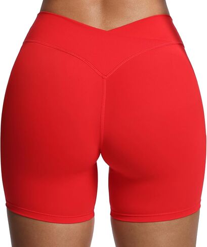 شورتات راكب الدراجة النارية Aoxjox Roxxy للنساء المتقاطع المتقاطع المتقاطع الخامس V Back Tummy Control Running Yoga Short 6 " in Kuwait