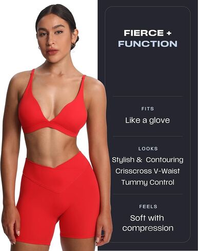 شورتات راكب الدراجة النارية Aoxjox Roxxy للنساء المتقاطع المتقاطع المتقاطع الخامس V Back Tummy Control Running Yoga Short 6 " in Kuwait