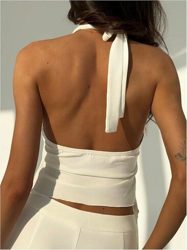 MakeMeChic Women's Open Back Halter Tops Asymmetrical Wrap Metal Starfish Going Out Tank in Kuwait