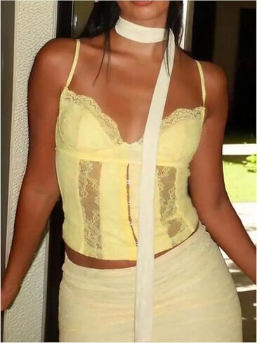 WDIRARA Women's Lace Low Cut Cami Crop Top Sexy Y2k V Neck Going Out Camisole Tops in Saudi Arabia