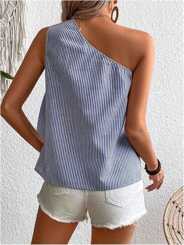 SOLY HUX Women's Striped Print One Shoulder Blouse Sleeveless Summer Tank Tops Casual Vacation Shirts in Saudi Arabia