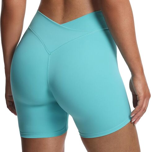 شورتات راكب الدراجة النارية Aoxjox Roxxy للنساء المتقاطع المتقاطع المتقاطع الخامس V Back Tummy Control Running Yoga Short 6 " in Saudi Arabia