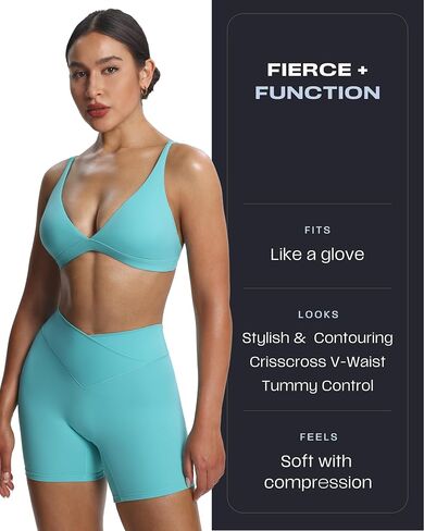 شورتات راكب الدراجة النارية Aoxjox Roxxy للنساء المتقاطع المتقاطع المتقاطع الخامس V Back Tummy Control Running Yoga Short 6 " in Saudi Arabia