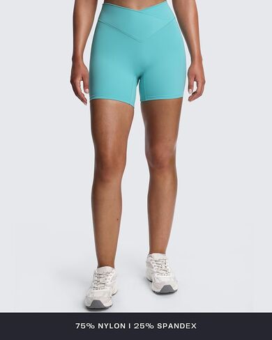 شورتات راكب الدراجة النارية Aoxjox Roxxy للنساء المتقاطع المتقاطع المتقاطع الخامس V Back Tummy Control Running Yoga Short 6 " in Saudi Arabia