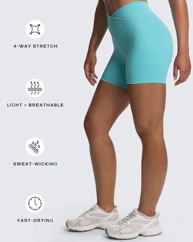 شورتات راكب الدراجة النارية Aoxjox Roxxy للنساء المتقاطع المتقاطع المتقاطع الخامس V Back Tummy Control Running Yoga Short 6 " in Saudi Arabia