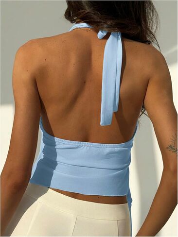 MakeMeChic Women's Open Back Halter Tops Asymmetrical Wrap Metal Starfish Going Out Tank in Kuwait