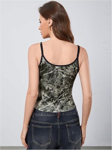 Women's Y2k Vintage Camo Print Camisole Spaghetti Strap Scoop Neck Cropped Cami Tank in Saudi Arabia