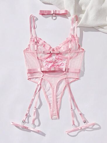 Wdirara Women's Floral Musered Mesher Lingerie مع حزام الرباط وقلادة in Saudi Arabia