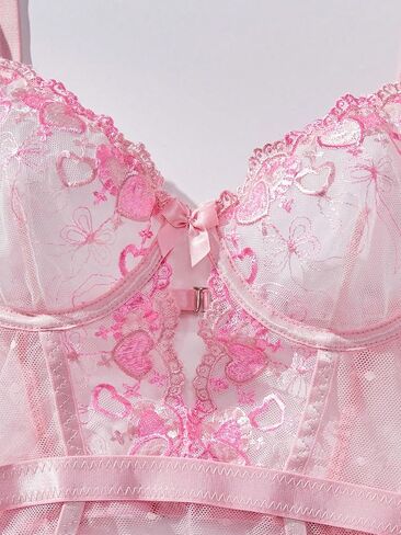 Wdirara Women's Floral Musered Mesher Lingerie مع حزام الرباط وقلادة in Saudi Arabia